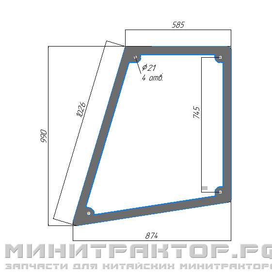 Стекло дверное верхнее кабины Уралец 250/254/300/304